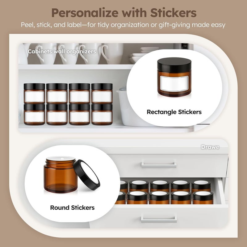Tecohouse 2 oz Glass Jars with Lids, 6 Pack Amber Glass Jars with Black Lids Leakproof Round Airtight Empty Cosmetic Travel Containers with Inner Liners For Lotions Powders and Candle Making - Image 5
